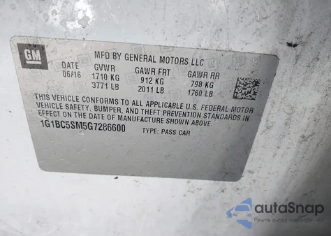 2016 Chevrolet Cruze Ls Auto from USA, damaged, VIN 1G1BC5SM5G7286600